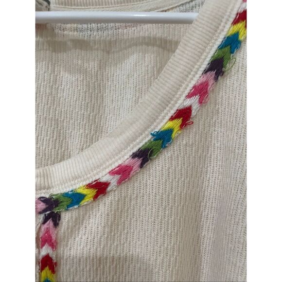 We The Free Free People Top Thermal Waffle Embroidered Henley Ivory Medium - Picture 5 of 10